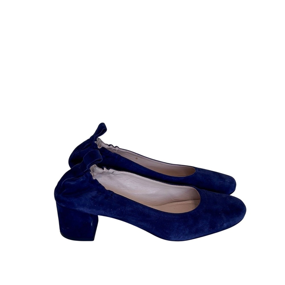 Everlane Italian Suede Day Heel Pumps Size 8 Navy Elastic Back Comfort Classic